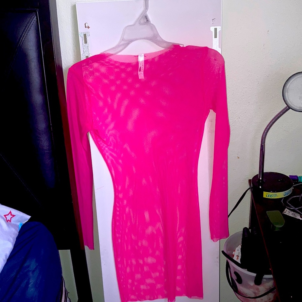 Pink swim suit cover up see through